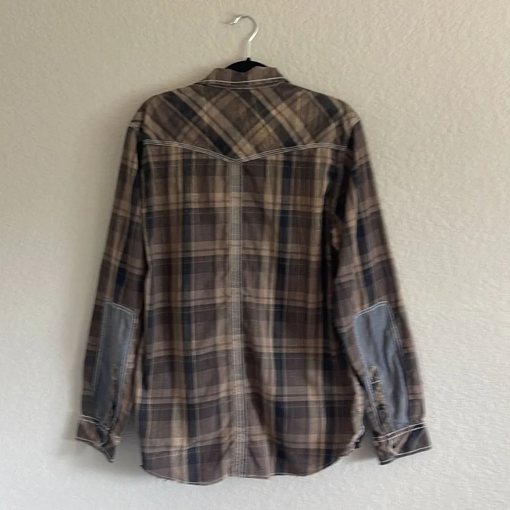 BKE Plaid Casual Button Down Shirt - Black and Brown - Picture 3 of 4